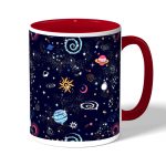 كوب قهوة بمقبض احمر بتصميم الفضاء والمجرة