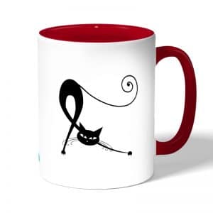 كوب قهوة بمقبض احمر بتصميم قطه كرتونيه