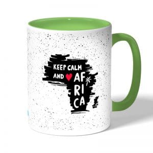 كوب قهوة بمقبض اخضر بتصميم أفريقيا