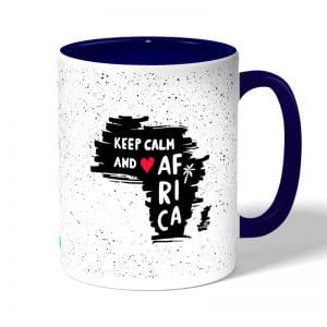 كوب قهوة بمقبض ازرق داكن بتصميم أفريقيا