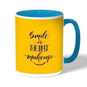 كوب قهوة بمقبض ازرق فاتح بتصميم ابتسامه