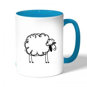 كوب قهوة بمقبض ازرق فاتح بتصميم خروف