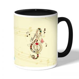 كوب قهوة بمقبض اسود بتصميم نغمة موسيقية جميلة