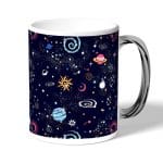 كوب قهوة بمقبض فضي بتصميم الفضاء والمجرة