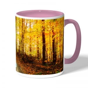 كوب قهوة بمقبض وردي بتصميم أوراق الخريف