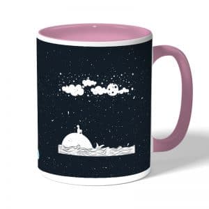كوب قهوة بمقبض وردي بتصميم قمر والنجوم