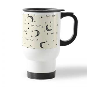 كوب قهوة للسيارة لون ابيض بتصميم قمر ونجوم