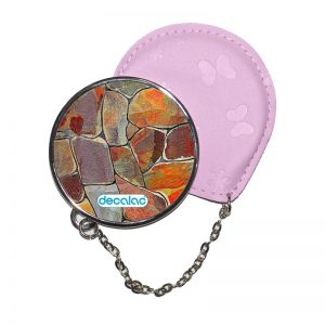 مرآة جيب جلد  دائرية  بتصميم صخور ملونه